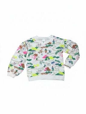 Kids White Pullover Sweatshirt with Colorful Tropical Print